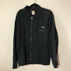 Stussy mens L black zip up lightweight cotton jacket workwear streetwear surfer